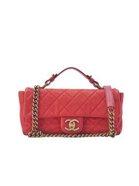 Chanel Chain Shoulder Bag Quilted Turnlock 2-Way Caviar Leather Red Gold